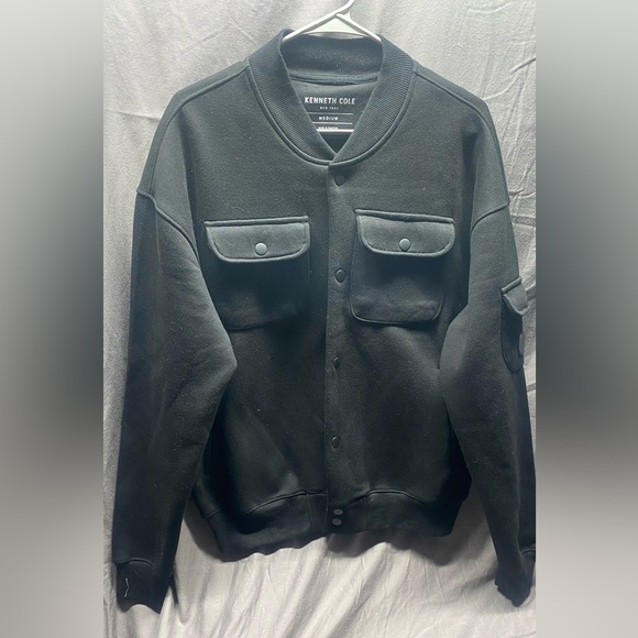 Kenneth Cole Cotton lightweight Bomber jacket sz M blacked out - Picture 3 of 7